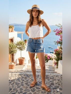 Levi's Light Blue Distressed Denim Cutoff Shorts